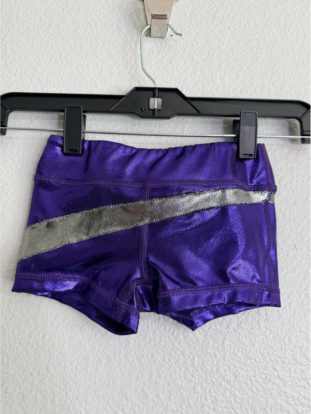 Balera Purple Metallic Dance Gymnastics Shorts‎ Girls XSC Silver Stripe Booty